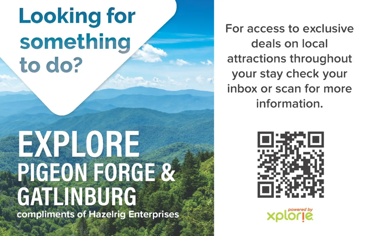 A sweeping view of a mountain range under a bright blue sky, with a text overlay highlighting the appeal of local attractions and sightseeing opportunities. The landscape is inviting and expansive, suggesting the adventure and excitement of exploring the Smoky Mountains region.